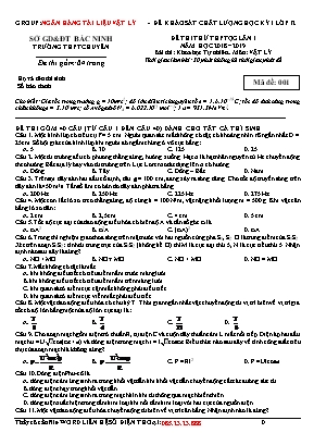 Đề thi thử THPT Quốc gia môn Vật lý lần 1 - Mã đề 001 - Năm học 2018-2019 - Sở giáo dục và đào tạo Bắc Ninh (Có đáp án)